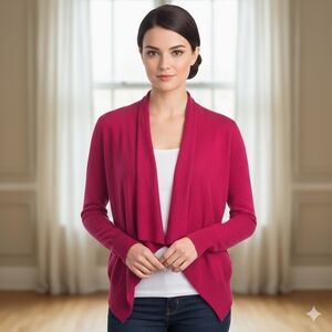 GAP Women's Feminine Raspberry Wool-Blend Open-Front Drape Cardigan Size Small